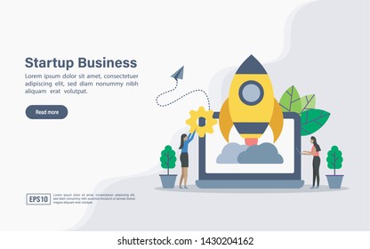 Vector illustration concept of startup. Modern illustration conceptual for banner, flyer, promotion, marketing material, online advertising, business presentation