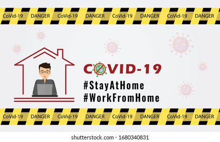 Vector illustration concept of staying at home during Covid-19 pandemic. Coronavirus also known as Covid 19 is a deadliest flu virus attacking the world. 