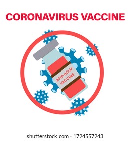 Vector illustration of concept of stopping coronavirus.Image of vaccine  against coronavirus (2019-nCoV) with virus cell. Vaccine on white background.