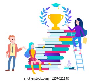 Vector illustration concept of success in education. Modern flat design with little characters for online advertising, websites, banners and much more.