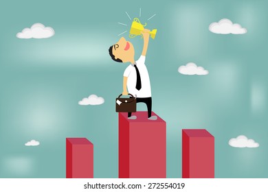 vector illustration of the concept of successful, happiness businessman standing on graph.