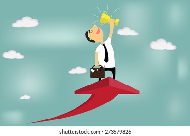 vector illustration of the concept of successful, happiness businessman standing on graph.