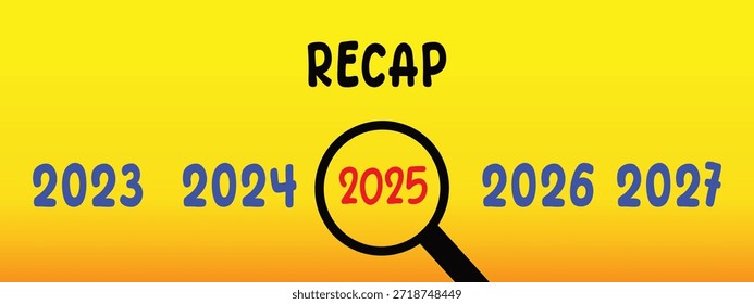 Resumo do conceito de ilustração vetorial 2025 para resumir eventos que ocorreram em 2025 com um design plano. Mídias sociais, feliz ano novo, lupa, tipografia.