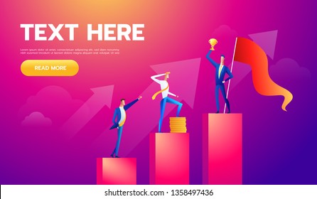 Vector Illustration Concept Of Team Building.Creative Flat Design For Web Banner, Marketing Material, Business Presentation, Online Advertising