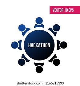 Vector illustration concept of team work, hackathon. Abstract image of Business. Vector icon on a white background . Negative space.
