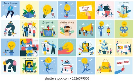 Ilustración vectorial del concepto de trabajo en equipo, experiencia empresarial y formación inicial