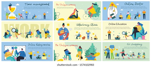 Vector illustration of concept of Team work, Shopping, Online Doctor, Business, Vet Clinic and Start up design backgrounds