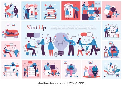 Vector illustration of concept of Team work, Business and Start up design backgrounds