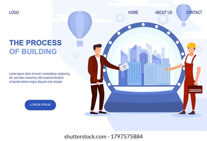Vector illustration concept of teamwork. Architect and builder working together in building business