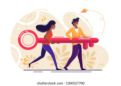 Vector illustration of the concept of teamwork. Businessman and entrepreneur go to the door with a key, of wrong and invalid password error. Concept of privacy data protection. Confidential and safe i