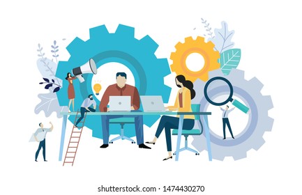 Vector illustration concept of teamwork project management workflow