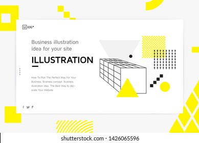 Vector illustration concept with universal abstract shapes, text for website design and development, app, responsive, programming, seo, maintenance, banner. Landing page template