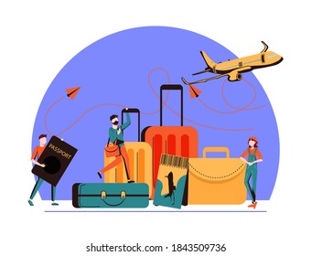 vector illustration, concept of vacation planning, business trip, trip, suitcase and tourism set, hand luggage, travel, tour