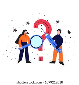 
vector illustration - concept of vaccine and vaccination against coronavirus. Vaccination during a pandemic. The concept of fighting the virus. Doctors and nurses protect. Flat style 2021
