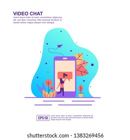 Vector illustration concept of video chat. Modern illustration conceptual for banner, flyer, promotion, marketing material, online advertising, business presentation