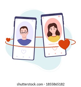 Ilustración del vector: concepto de amor virtual. Las citas en línea por teléfono.