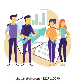 Vector illustration concept for web banner, business presentation. Flat design business people concept for strategy, planning, market research, finance, investment.