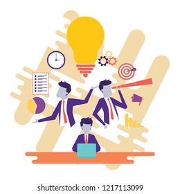 Vector illustration concept for web banner, business presentation. Flat design business people concept for strategy, planning, market research, finance, investment.
