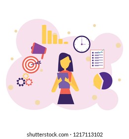 Vector illustration concept for web banner, business presentation. Flat design business people concept for strategy, planning, market research, finance, investment.