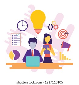 Vector illustration concept for web banner, business presentation. Flat design business people concept for strategy, planning, market research, finance, investment.