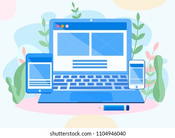 Vector illustration, Concept for web page, banner, presentation, social media, documents, cards, posters. design and development of mobile websites, information transmission via wires, web application