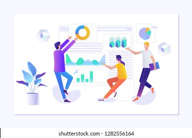 Vector illustration concept of website and app design and development. People making web page design for website. Creative landing page design template