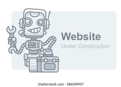 Vector Illustration, Concept Website Under Construction Robot Holding Wrench, Format EPS 10