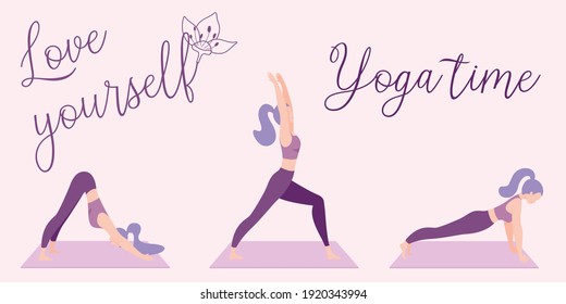 Woman Yoga Illustration Typography Balance Flat Stock Vector (Royalty ...