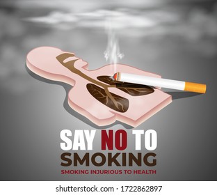 VECTOR ILLUSTRATION OF CONCEPT FOR WORLD NO TOBACCO DAY, ILLUSTRATION IS SHOWING LUNGS FILLED WITH CIGARETTE SMOKE ON SMOKY BACKDROP