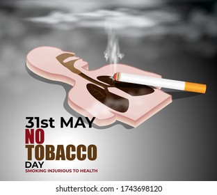 VECTOR ILLUSTRATION OF CONCEPT FOR WORLD NO TOBACCO DAY, ILLUSTRATION IS SHOWING LUNGS FILLED WITH CIGARETTE SMOKE ON SMOKY BACKDROP