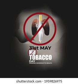 VECTOR ILLUSTRATION OF CONCEPT FOR WORLD NO TOBACCO DAY, ILLUSTRATION IS SHOWING LUNGS FILLED WITH CIGARETTE SMOKE ON SMOKY BACKDROP