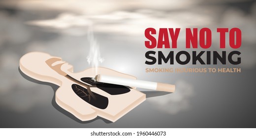VECTOR ILLUSTRATION OF CONCEPT FOR WORLD NO TOBACCO DAY, ILLUSTRATION IS SHOWING LUNGS FILLED WITH CIGARETTE SMOKE ON SMOKY BACKDROP