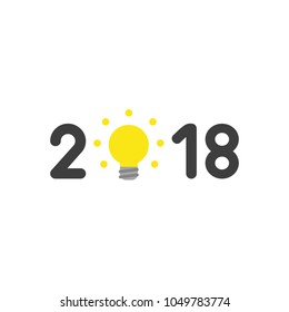 Vector illustration concept of year of 2018 with yellow glowing light bulb icon.