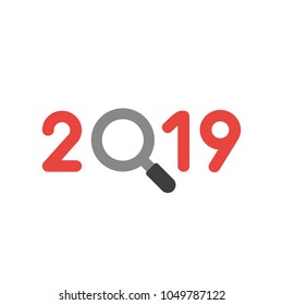 Vector illustration concept of year of 2018 with magnifying glass icon.