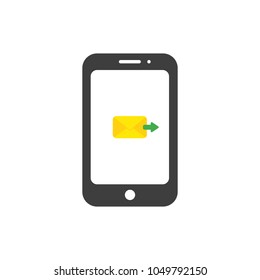 Vector illustration concept of yellow closed envelope incoming mail icon inside black smartphone.