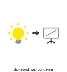 Vector illustration concept of yellow glowing light bulb icon with sales board and arrow moving up.