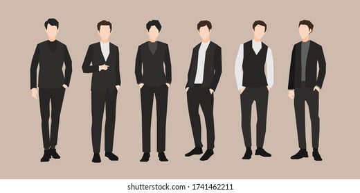 Vector illustration concept of young business team in black and white suits