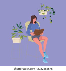 Vector illustration concept of a young lady reading a book.