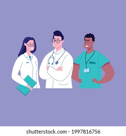 Vector illustration concept of the young team of doctors.