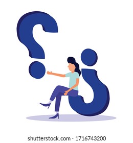 Vector illustration, concept illustration, illustration of young women, people who often ask questions around question marks, answers to metaphorical questions - vector - vector.