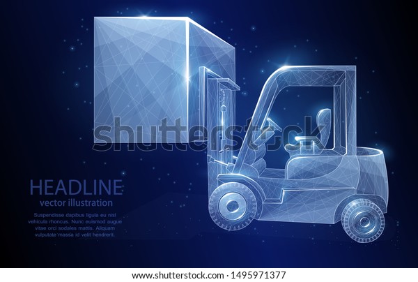Vector illustration concept,3d loader with\
cargo on a deep blue background, symbol of working with heavy\
loads, unloading loading, various\
goods.