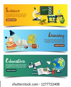 vector illustration concepts of education. Horizontal banners with Colorful School Elements. flat design