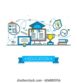 Vector illustration concepts of education and learning. Online Education Concept. Flat Design Vector Illustratio.