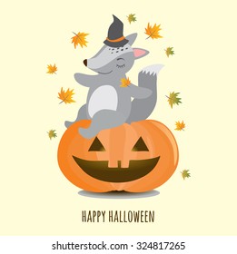 vector Illustration Concepts Halloween Pumpkin with wolf