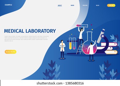 Vector illustration concepts of medical laboratory research, people doing research activities, can be used for, landing pages, mobile applications, templates, UI, banners, webs, posters, leaflets