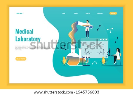 Vector illustration concepts of medical laboratory research for landing page, people doing research activities, can be used for, landing pages, mobile applications, templates, UI, banners, webs.