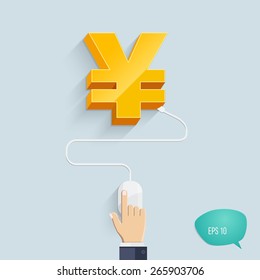 Vector illustration concepts of online earnings methods. E-commerce icons. Yen symbol.