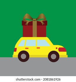 vector illustration of conceptual design, christmas gifts and christmas car