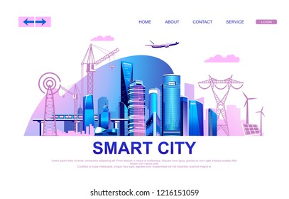 Vector illustration of a conceptual horizontal advertising banner with modern houses of a big city, infrastructure, transport and all communications, landing page,