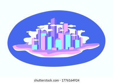 Vector illustration of a conceptual island in air with modern houses, business center and districts. Construction and traffic of a large city, landing page for Internet presentations